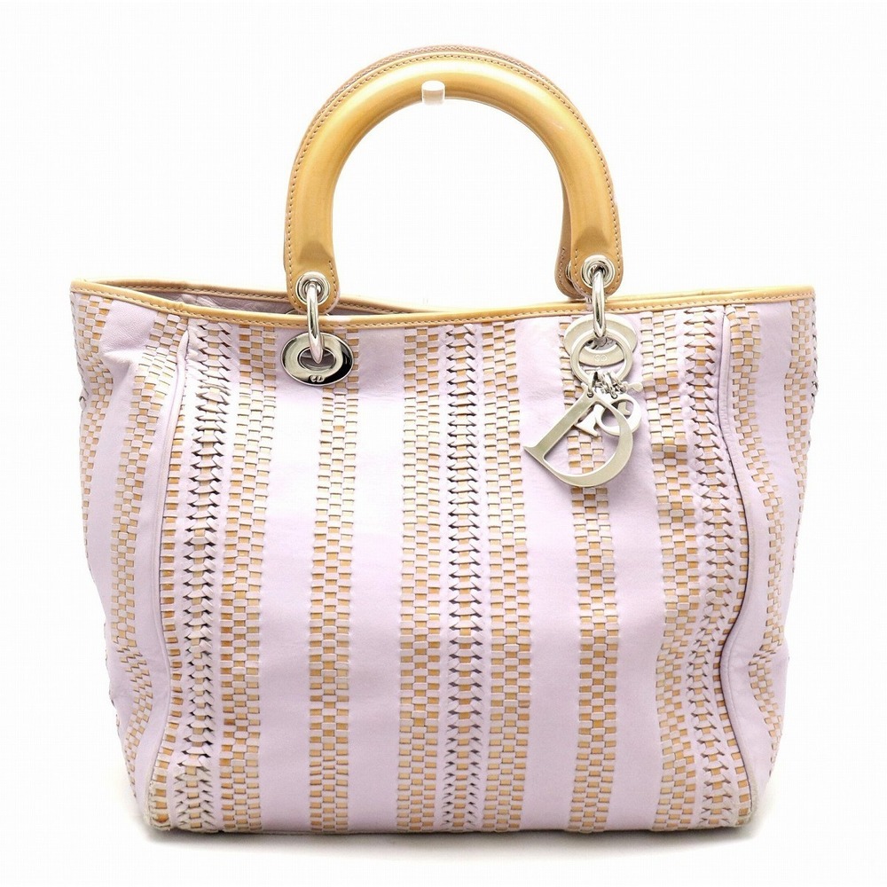 Christian Dior Miss Dior Charm Tote Bag Leather Purple Beige